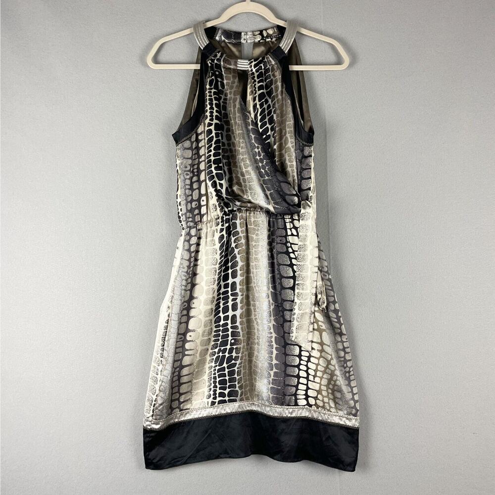 Elie Tahari Snake Print Silk‎ Sheath Dress Womens 8 Sleeveless Side Tie Classic